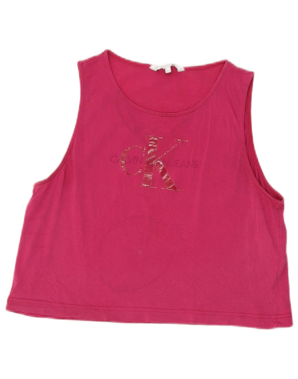 Calvin Klein Jeans Damen Crop Graphic Vest Top UK 12 Mittelrosa Baumwolle