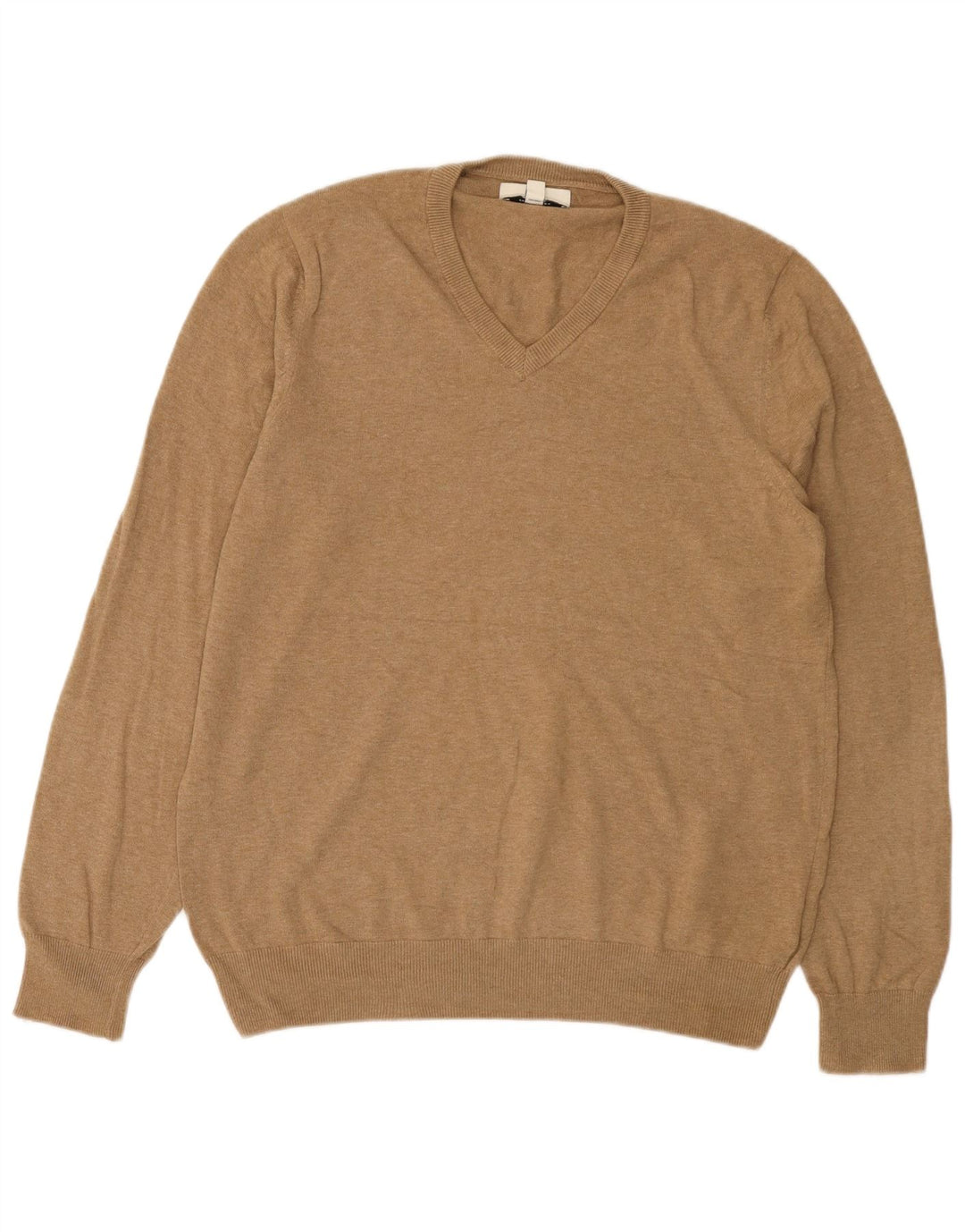 Marks & Spencer Mens V-Neck Jumper Sweater Large Brown Cotton
