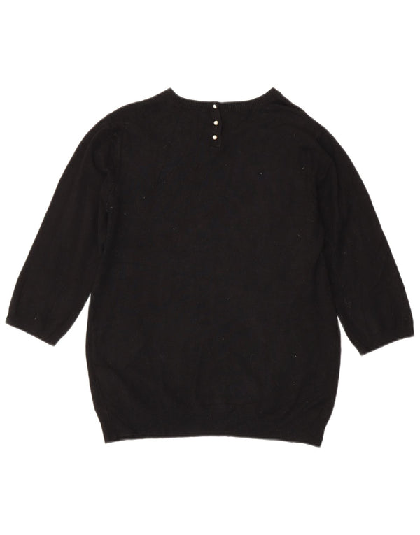 Zara Womens 3/4 Sleeve Boat Neck Jumper Sweater UK 14 Large Black Viscose
