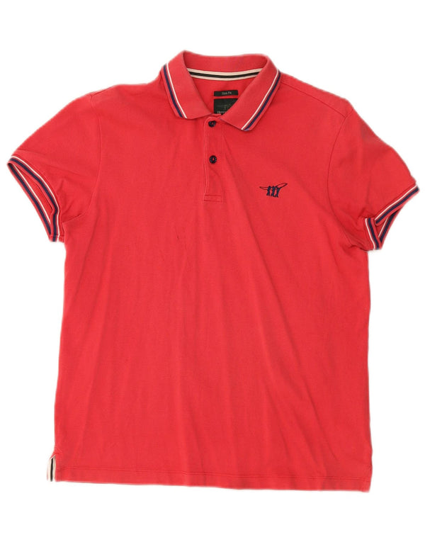 Henry Cottons Herren-Poloshirt in schmaler Passform, mittelrot, gestreift, Baumwolle