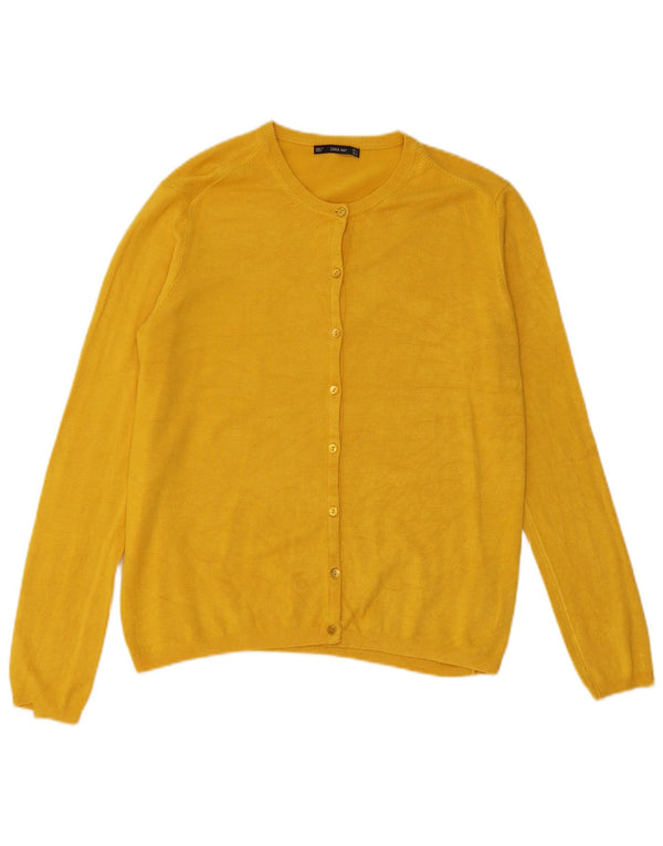 Zara Cardigan Femme Pull UK 14 Large Jaune Viscose