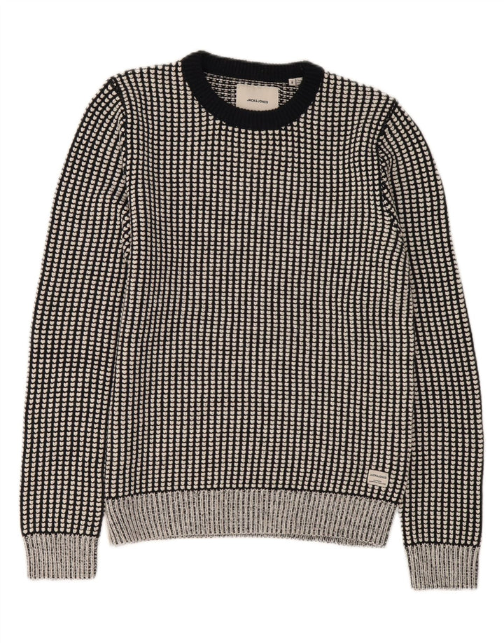 JACK & JONES Mens Crew Neck Jumper Sweater Small Black Check Acrylic