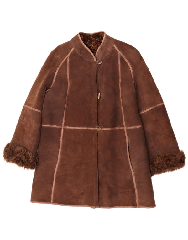 Cappotto in shearling vintage da donna UK 14 Marrone medio
