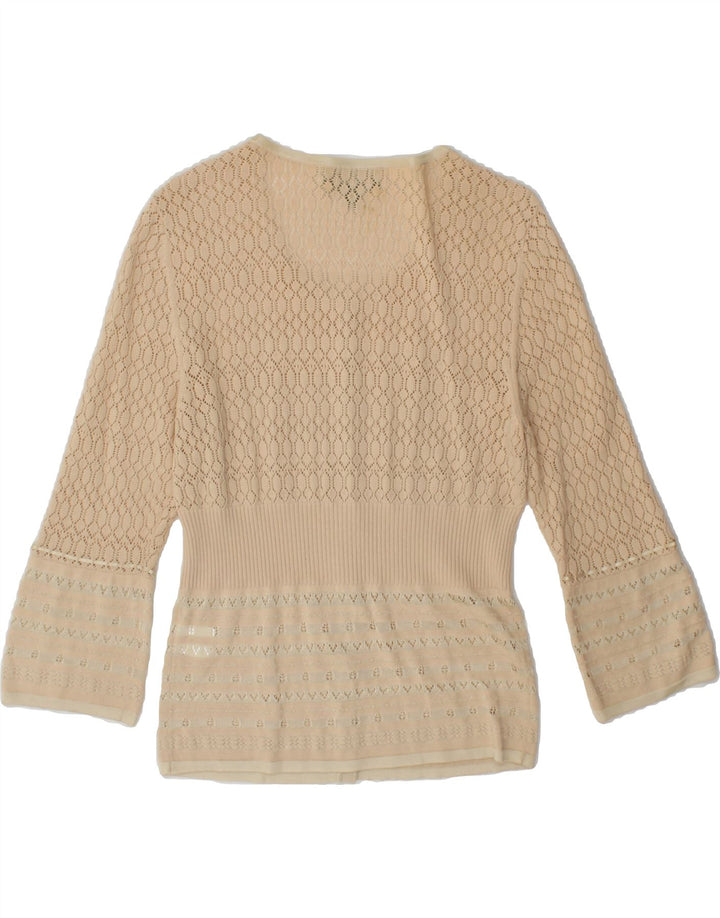 FENN WRIGHT MANSON Womens Cardigan Sweater UK 10 Small Beige Striped Vintage Fenn Wright Manson and Second-Hand Fenn Wright Manson from Messina Hembry 