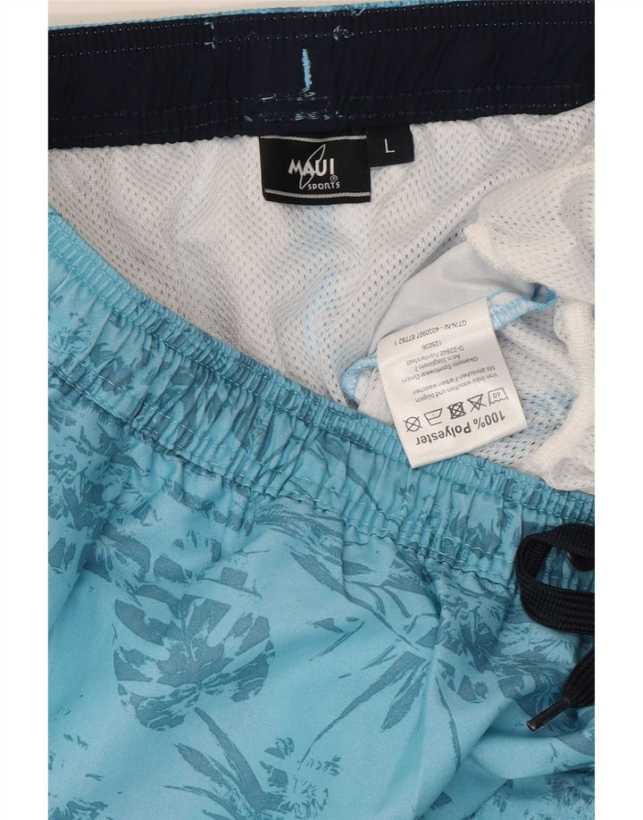 Vintage Mens Swimming Shorts Large Blue Floral Polyester