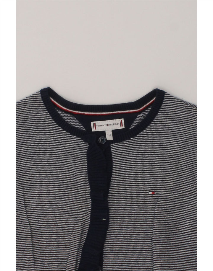 TOMMY HILFIGER Girls Cardigan Sweater 4-5 Years Navy Blue Striped Cotton | Vintage Tommy Hilfiger | Thrift | Second-Hand Tommy Hilfiger | Used Clothing | Messina Hembry 