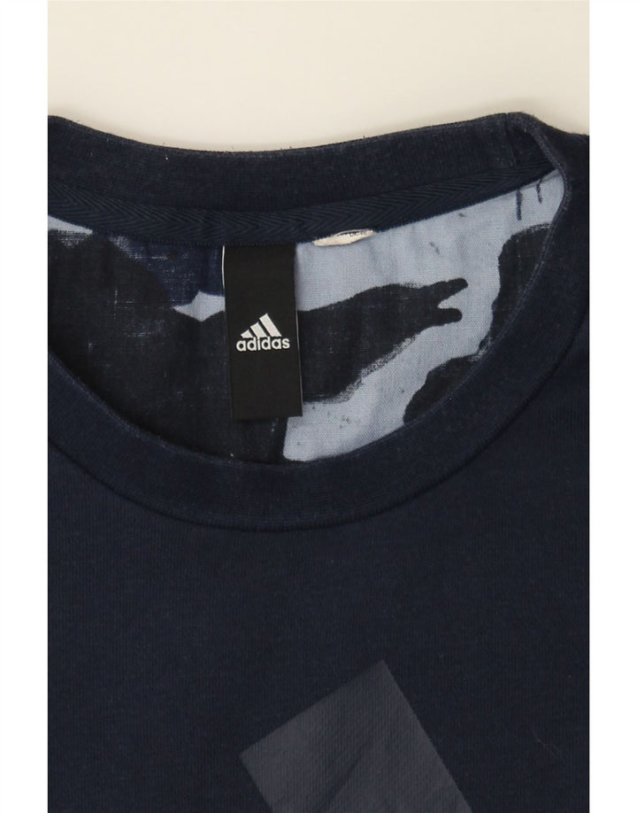 ADIDAS Mens Graphic Sweatshirt Jumper Small Navy Blue Camouflage Vintage Adidas and Second-Hand Adidas from Messina Hembry 