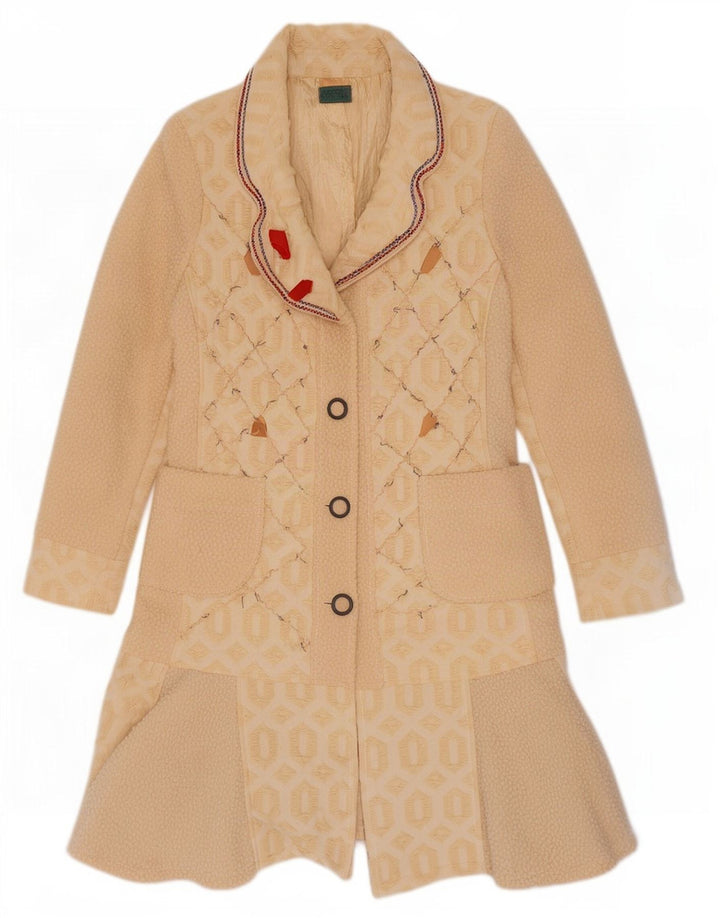 Save the Queen Womens Graphic Overcoat UK 14 Medium Beige Geometric Acetate