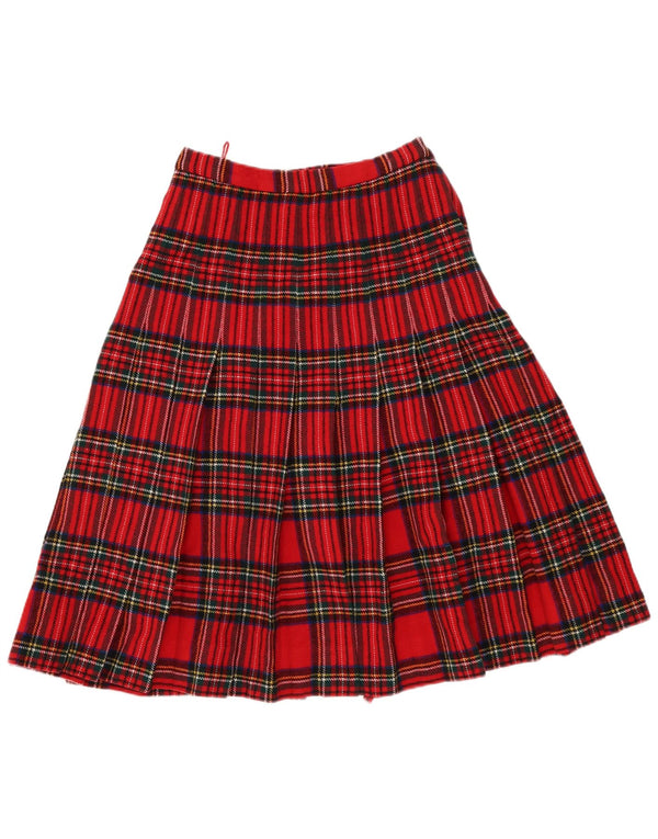Vintage Womens Wrap Knife Pleated Skirt EU 40 Medium W28 Red Plaid Wool