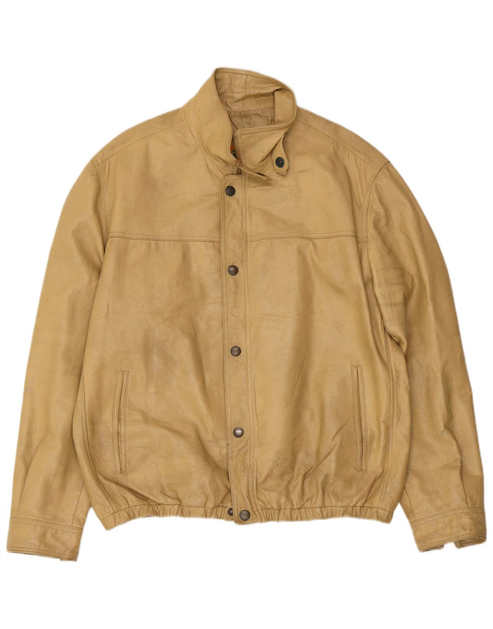 VINTAGE Mens Leather Jacket IT 52 XL Beige