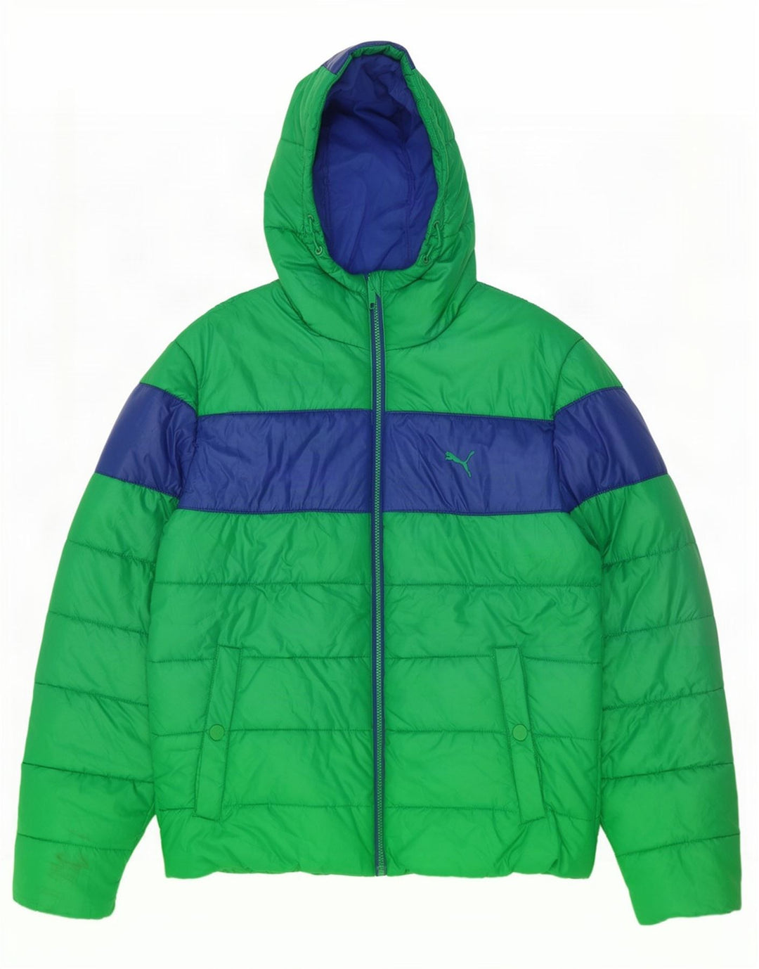 Puma Polstret jakke med hætte til mænd UK 40 Large Green Colourblock Polyester