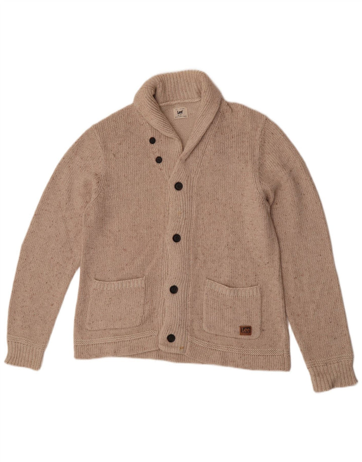 Lee Mens Cardigan Sweater Medium Beige Flecked Cotton