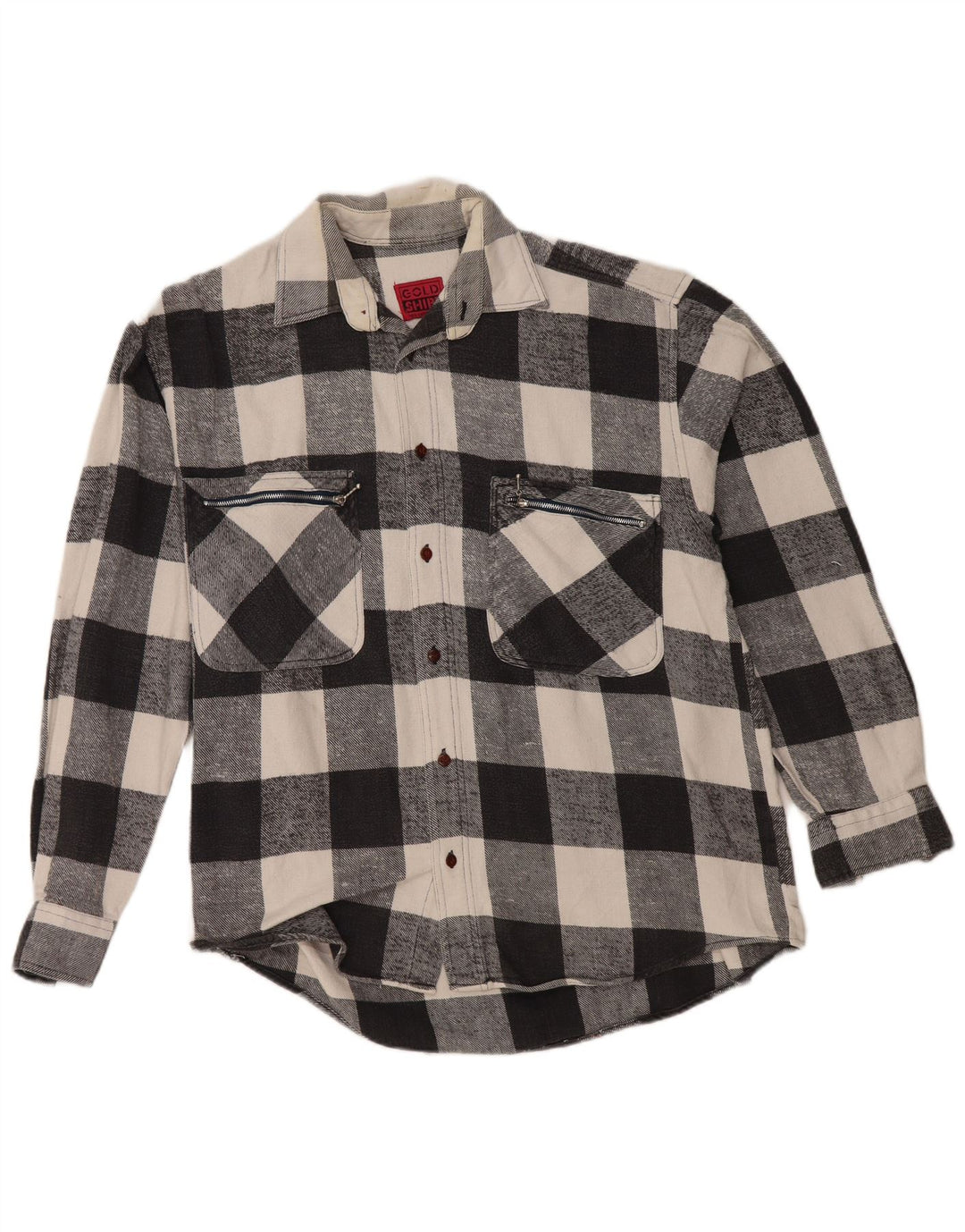 Vintage Mens Flannel Shirt Medium Black Gingham Cotton