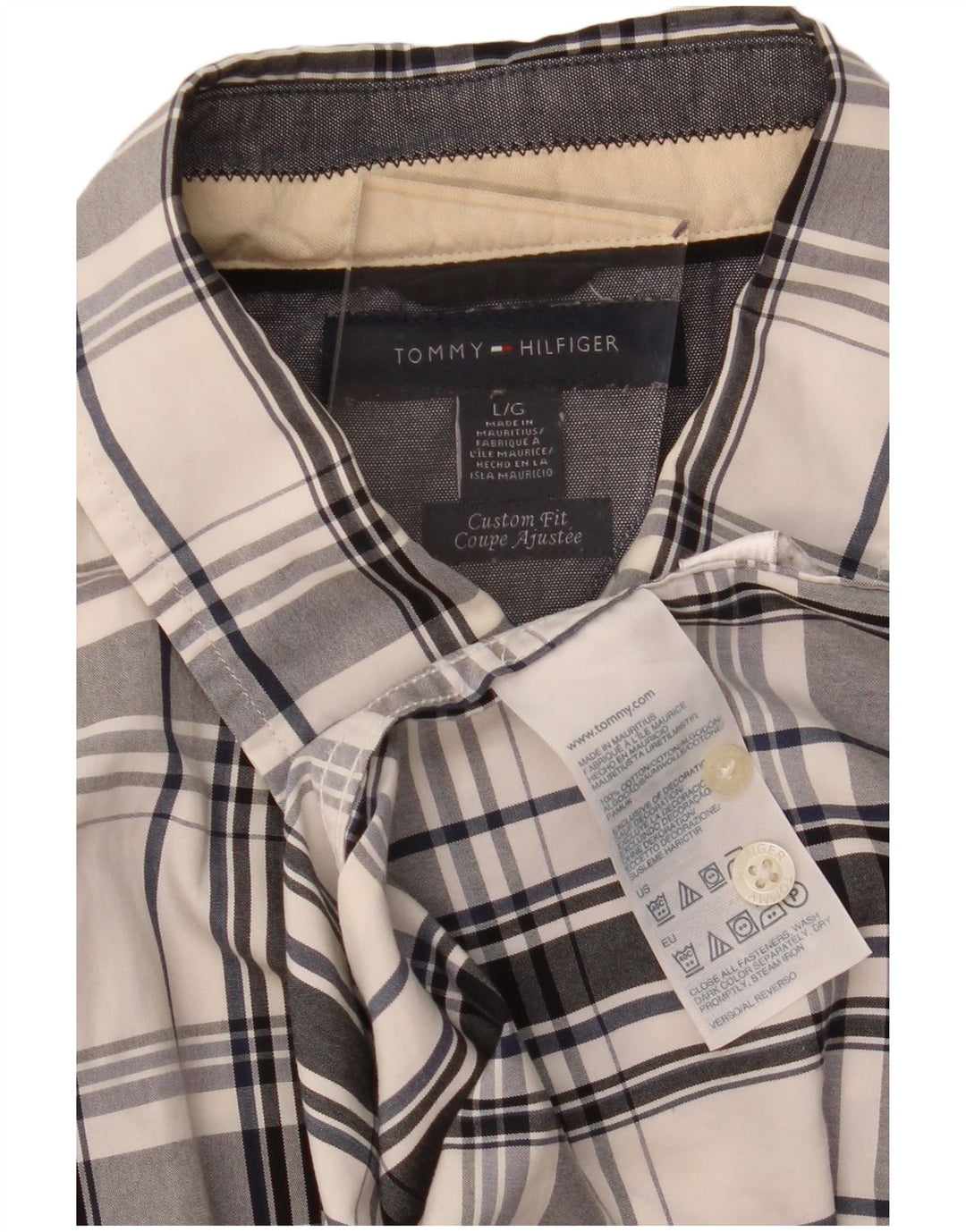 TOMMY HILFIGER Mens Coupe Ajustee Custom Fit Shirt Large Black Check