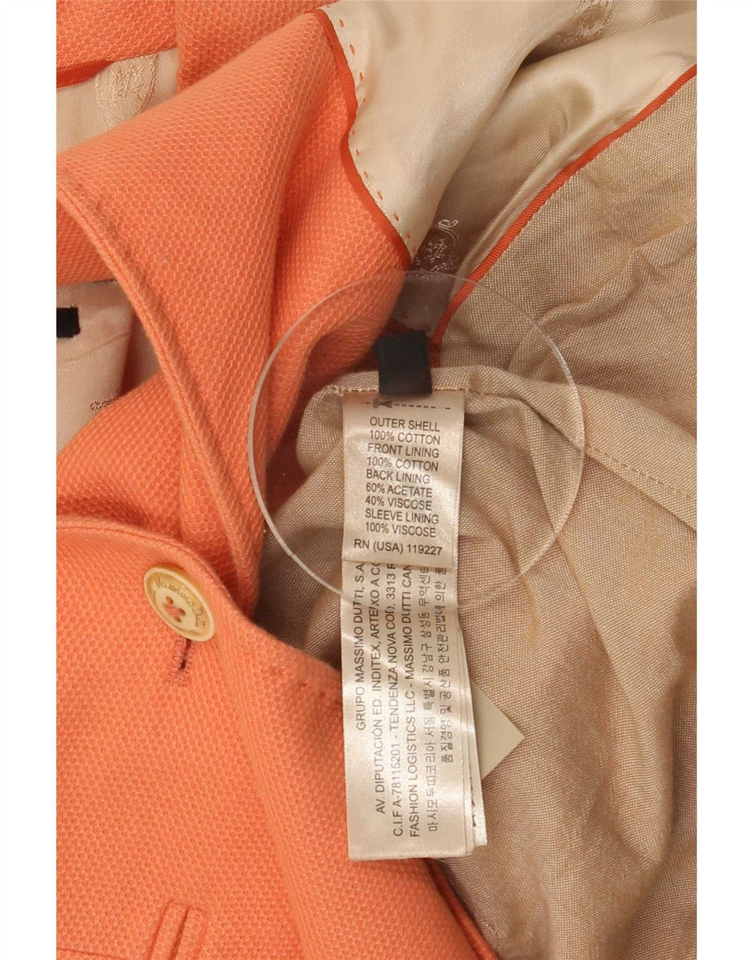 Massimo Dutti Damen 1-Knopf-Blazerjacke EU 38 Small Orange Cotton