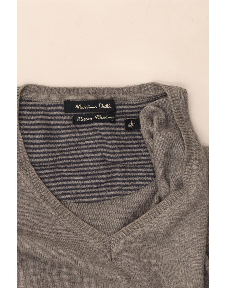 Massimo Dutti Jersey Con Cuello En V Hombre Large Gris Algodón