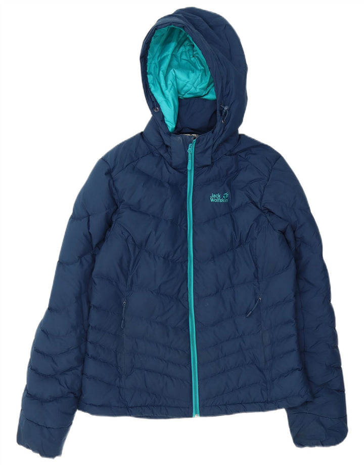 Jack Wolfskin Womens Hooded Padded Jacket UK 8/10 Small Navy Blue Polyester