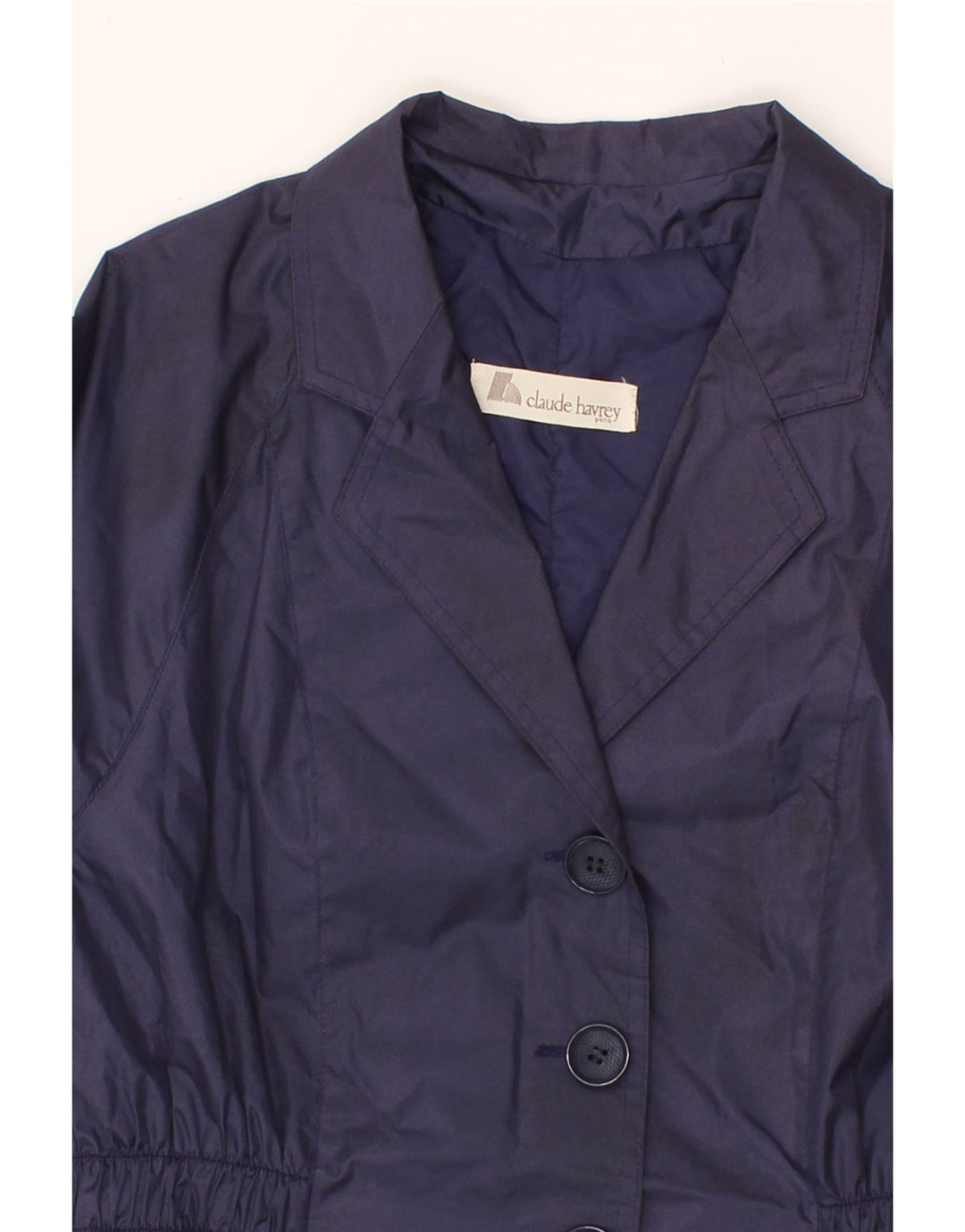 CLAUDE HAVREY Womens Trench Coat UK 14 Medium Navy Blue Polyester Vintage Claude Havrey and Second-Hand Claude Havrey from Messina Hembry 