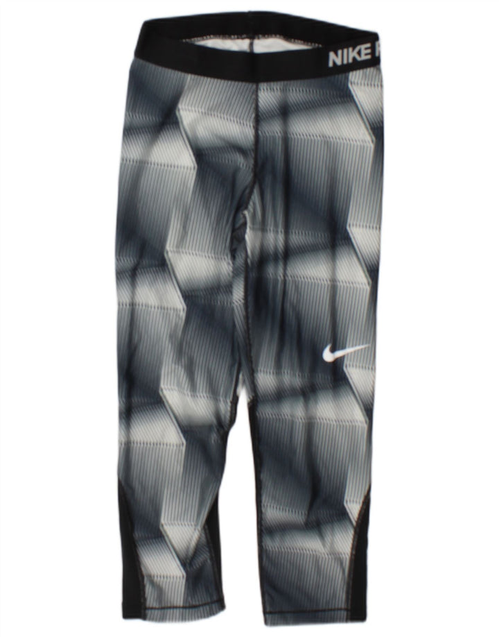 Nike Womens Dri Fit Capri Leggings UK 12 Medium  Grey Geometric Polyester