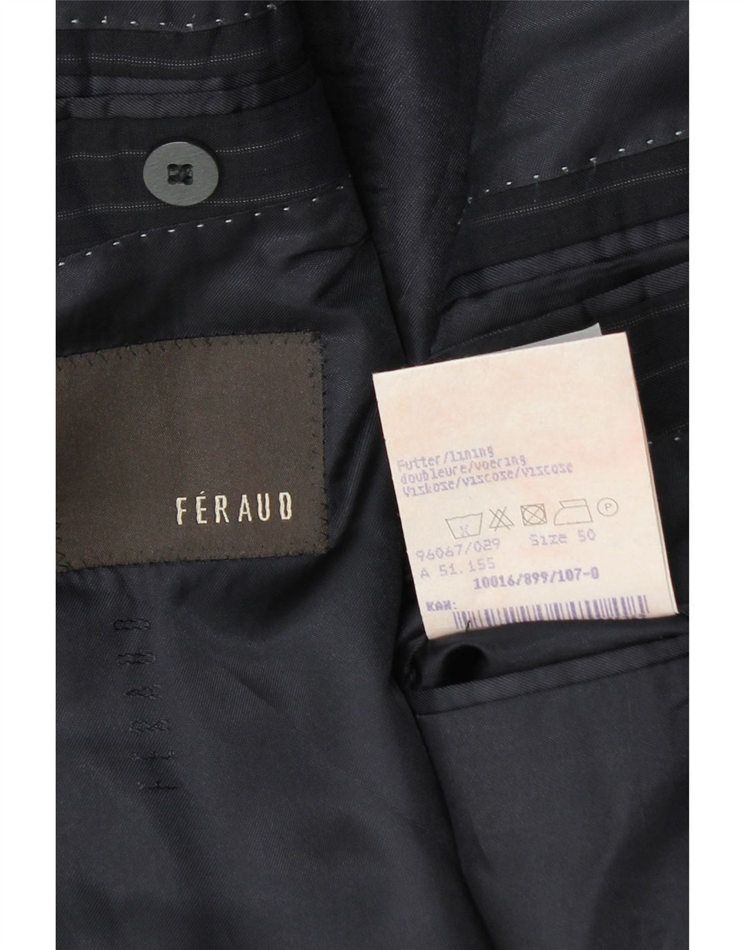FERAUD Mens 3 Button Blazer Jacket IT 50 Large Navy Blue Pinstripe Wool