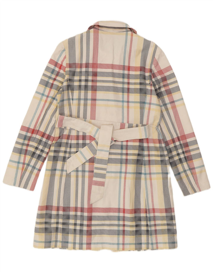 TOMMY HILFIGER Womens Overcoat UK 14 Medium Off White Check Cotton