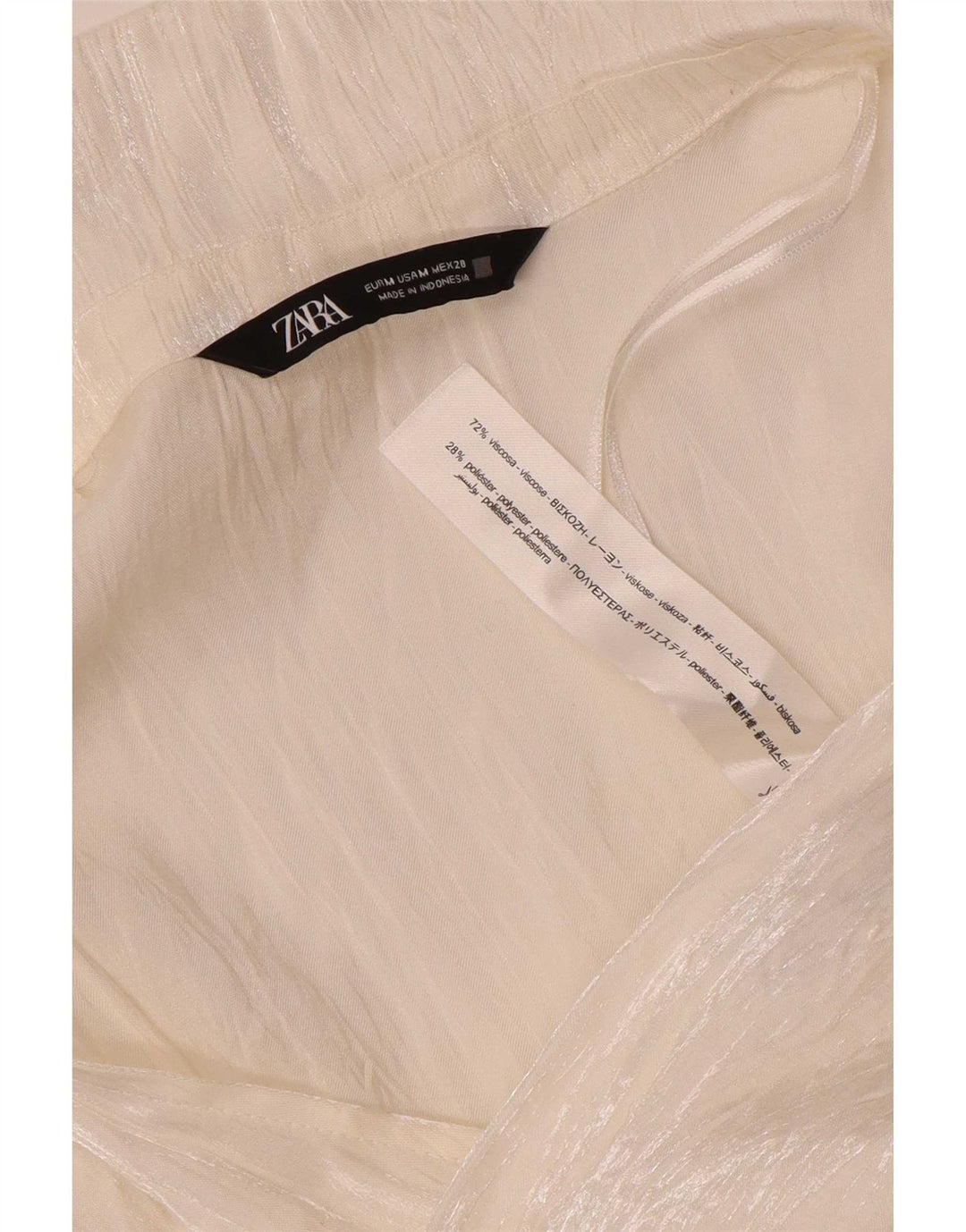 Zara Dame Langærmet Bluse Top UK 12 Medium White Viscose