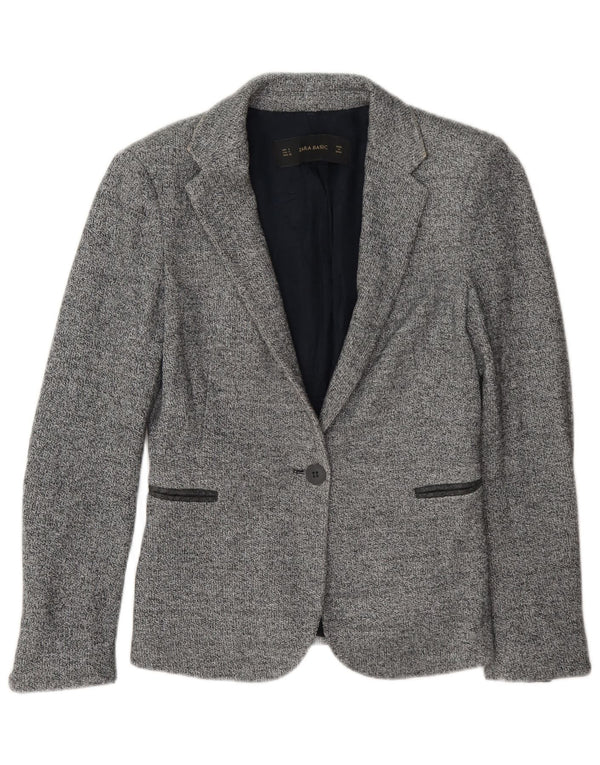 Zara Damen 1-Knopf-Blazerjacke UK 10 Small Grau meliert
