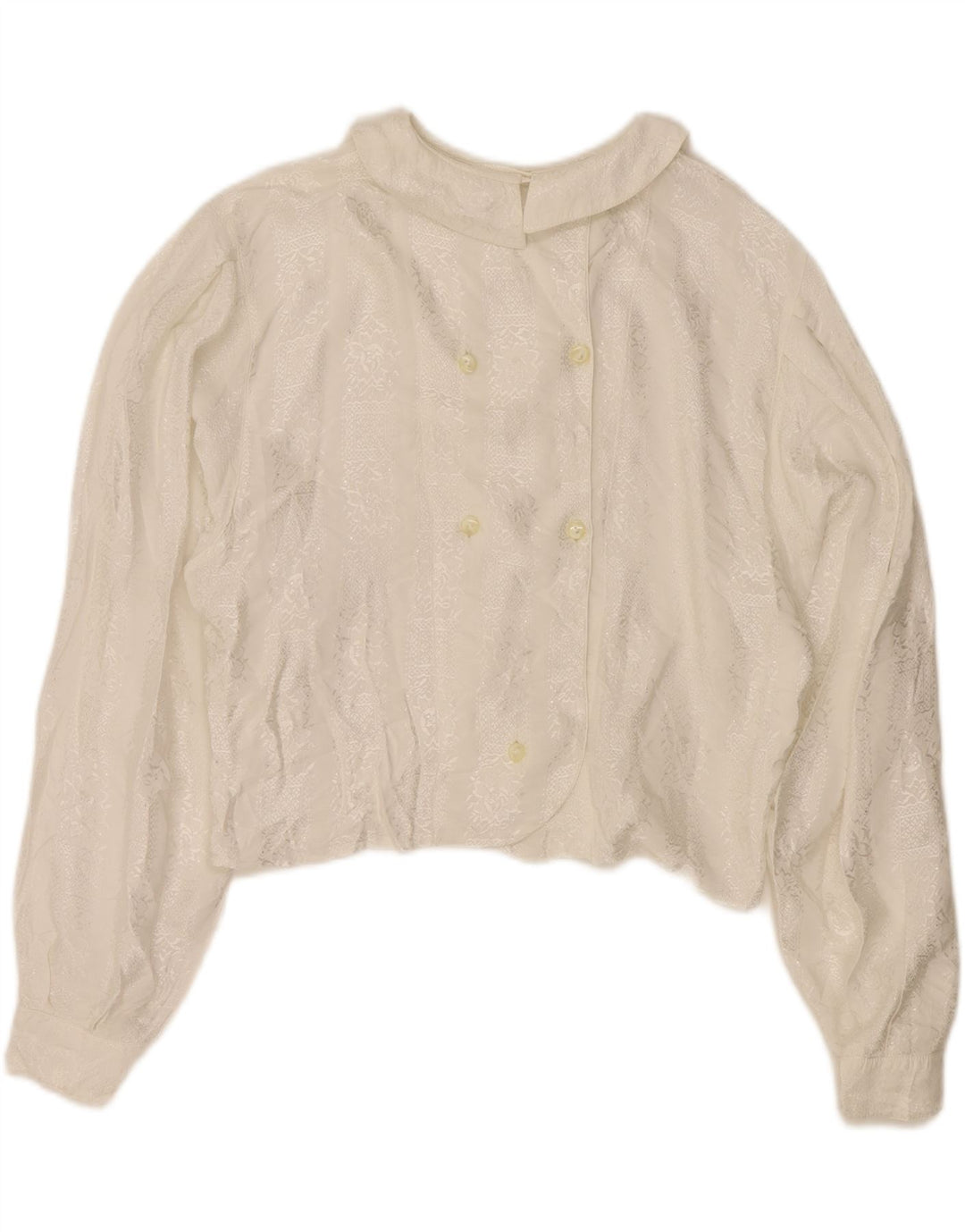VINTAGE Womens Crop Shirt Blouse UK 14 Medium Off White Vintage Vintage and Second-Hand Vintage from Messina Hembry 