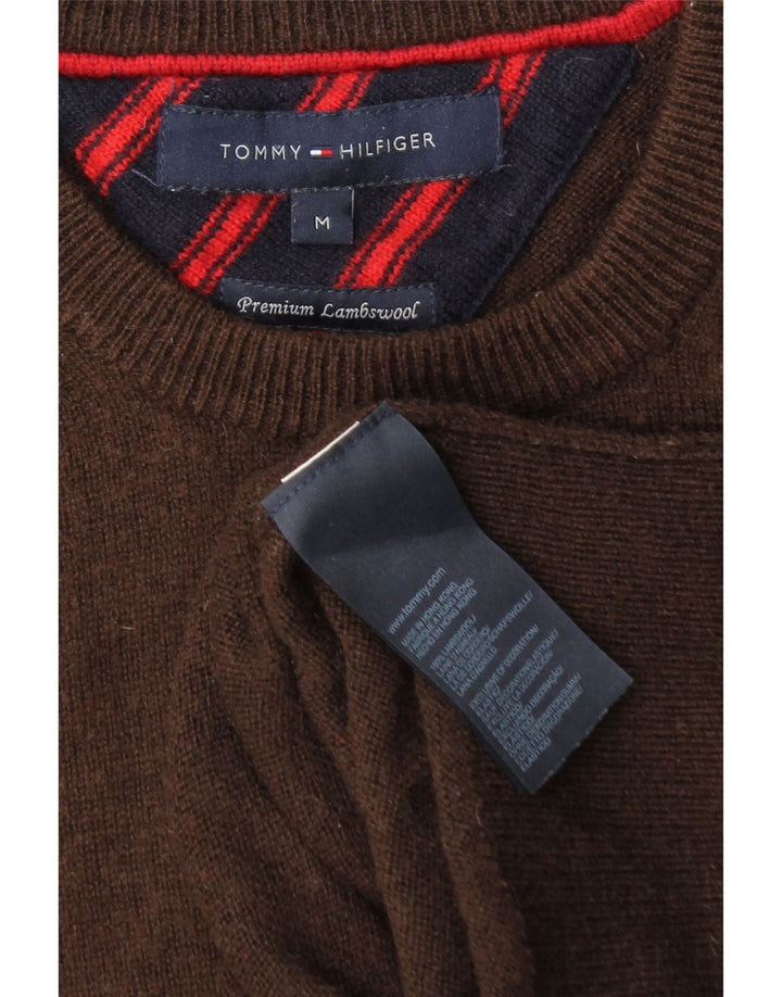 Tommy Hilfiger Mens Crew Neck Jumper Sweater Medium Brown Lambswool