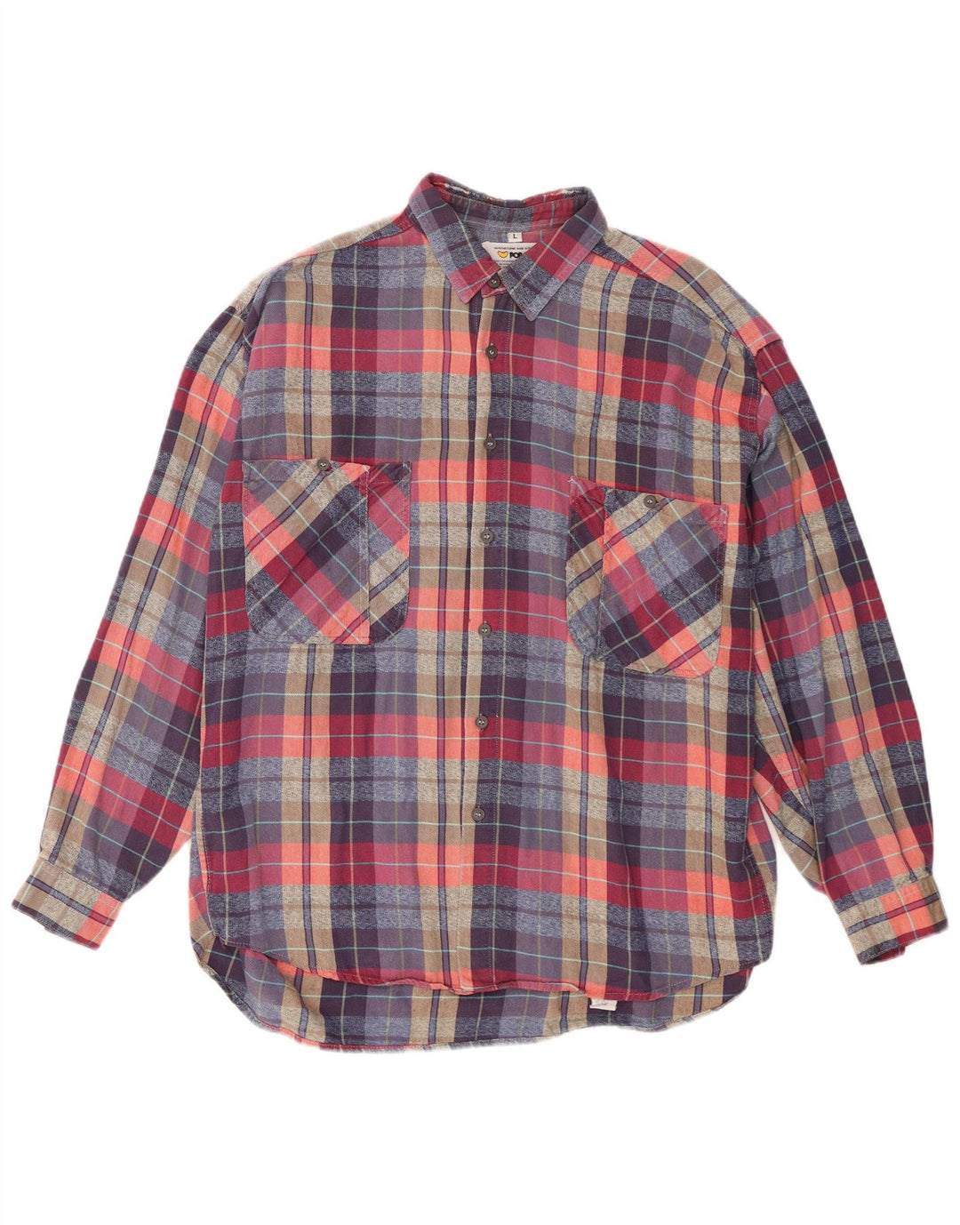 POP 84 Mens Flannel Shirt Large Multicoloured Check Cotton