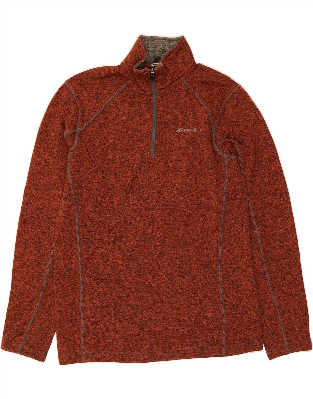 EDDIE BAUER Mens Zip Neck Jumper Sweater Medium Brown Flecked Polyester Vintage Eddie Bauer and Second-Hand Eddie Bauer from Messina Hembry 