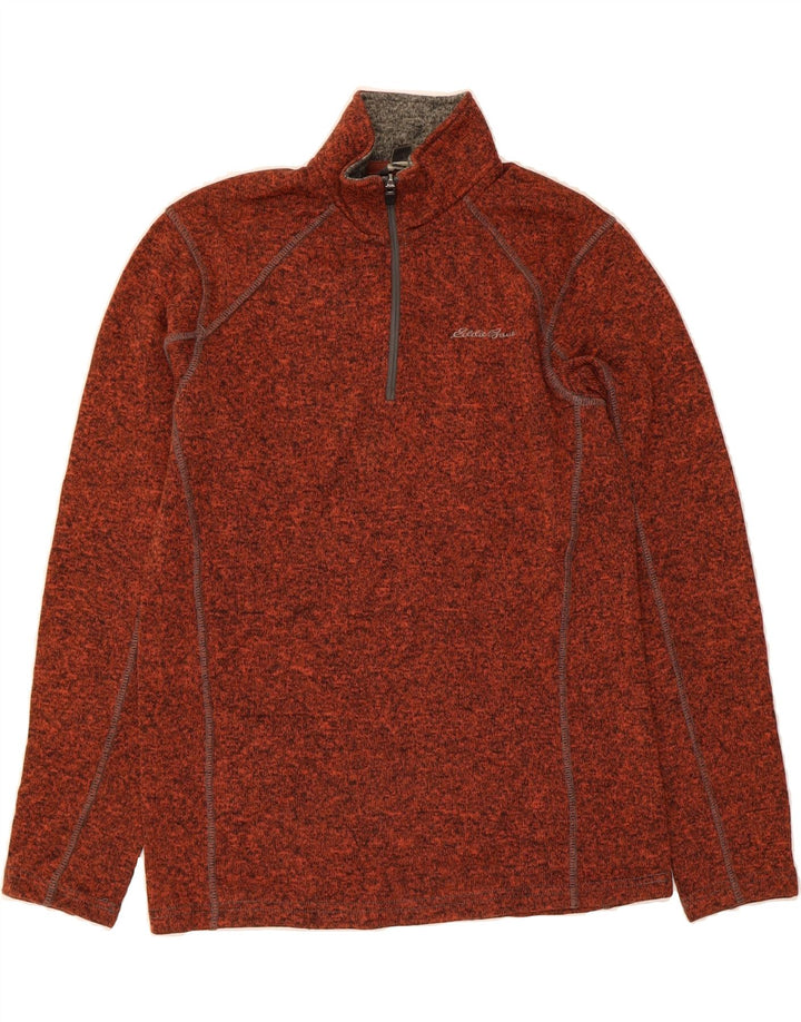 EDDIE BAUER Mens Zip Neck Jumper Sweater Medium Brown Flecked Polyester Vintage Eddie Bauer and Second-Hand Eddie Bauer from Messina Hembry 