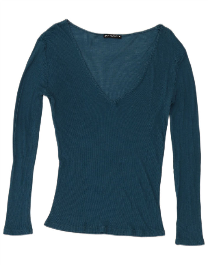 Zara Damen Top Langarm UK 14 Large Blau