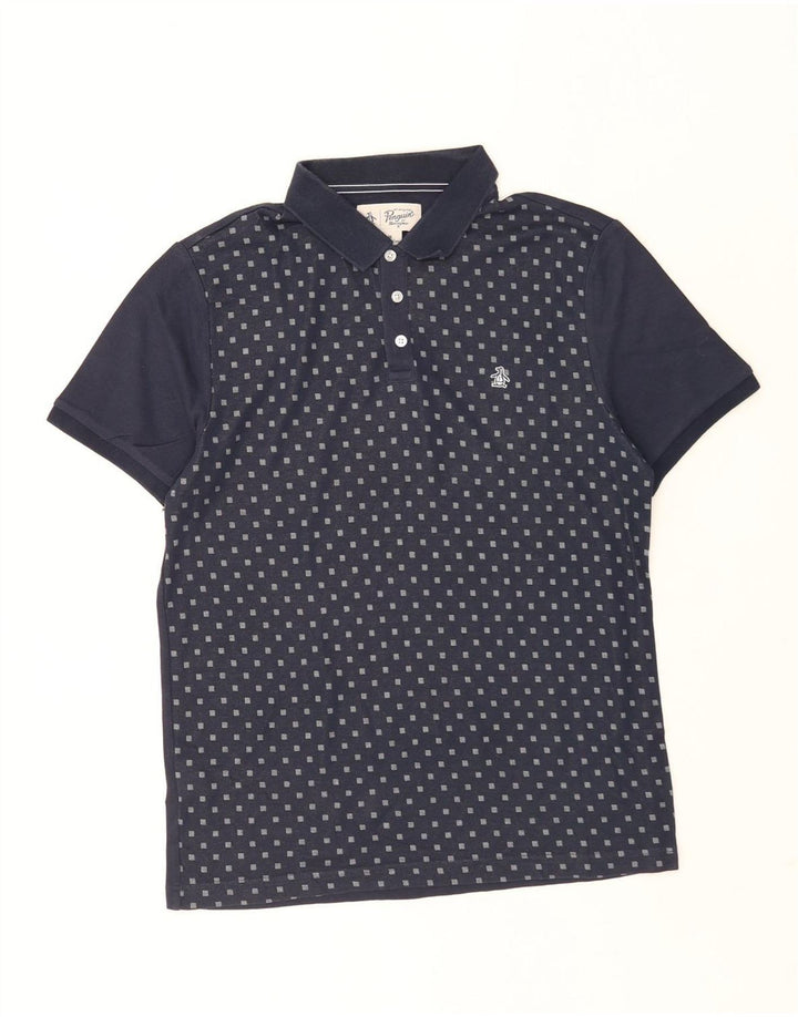 Penguin Mens Polo Shirt Medium Navy Blue Argyle/Diamond Cotton