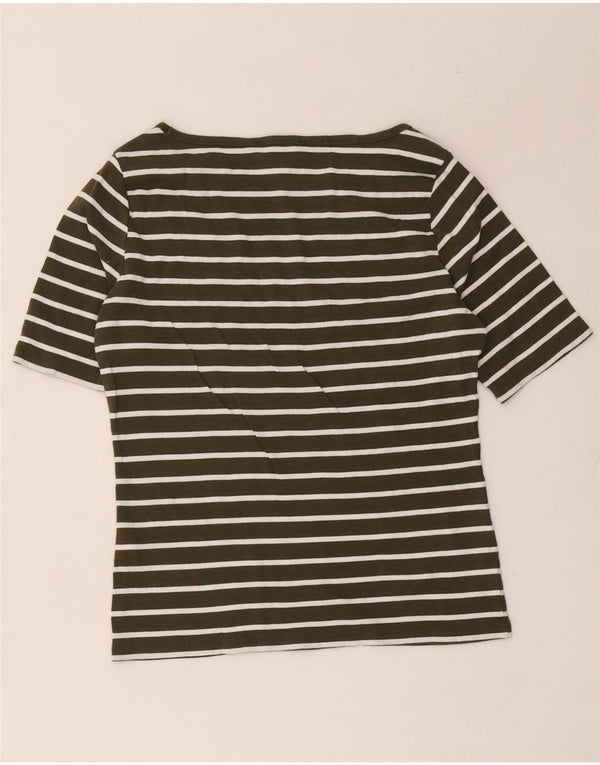 Tommy Hilfiger Womens T-Shirt Top UK 14 Large Khaki Striped Cotton