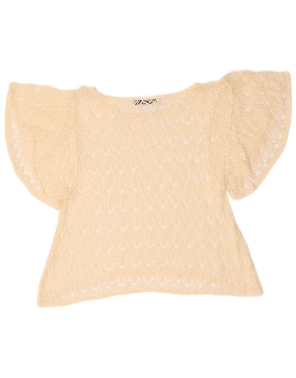 Zara Blusa Corta De Ganchillo Con Alas De Murciélago Para Mujer UK 40 Amarillo Medio