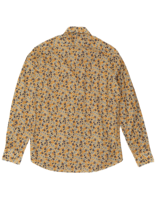 Vintage Mens Shirt Medium Yellow Floral Cotton Bohemian