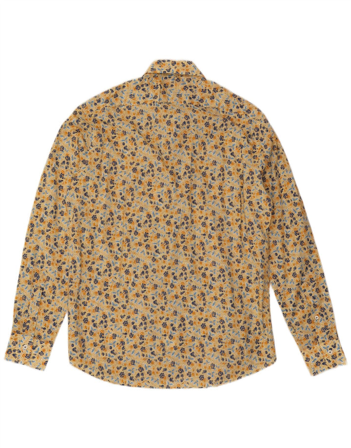 Vintage Mens Shirt Medium Yellow Floral Cotton Bohemian