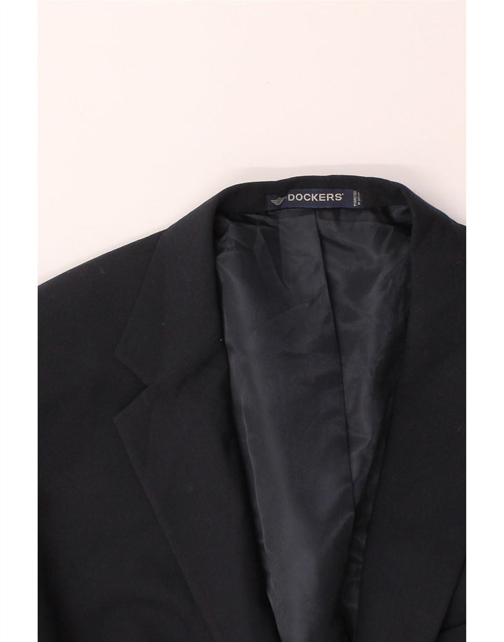 DOCKERS Mens 2 Button Blazer Jacket UK 40 Large Navy Blue Polyester Vintage Dockers and Second-Hand Dockers from Messina Hembry 