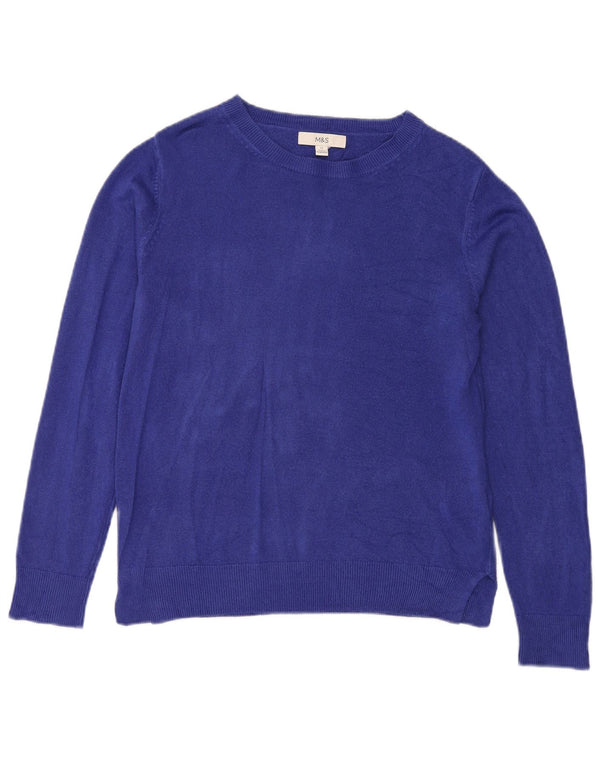 Marks & Spencer Womens Boat Neck Jumper Sweater UK 14 Medium Blue Acrylic