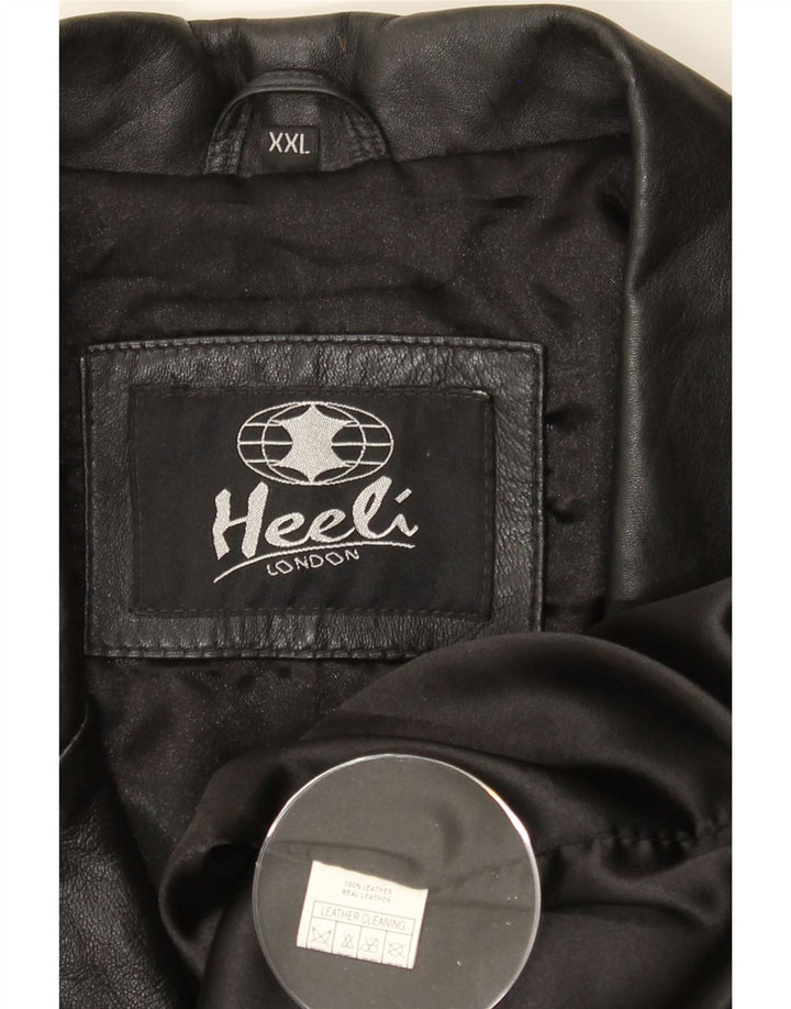 HEELI Mens Leather Coat UK 44 2XL Black Leather Vintage Heeli and Second-Hand Heeli from Messina Hembry 