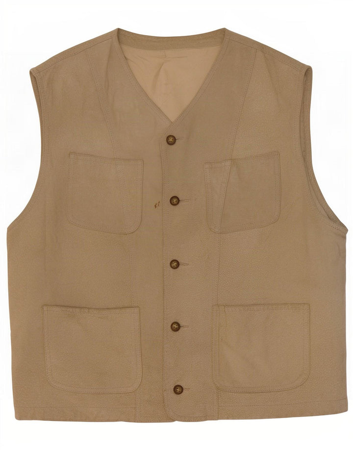 vintage Mens Suede Utility Gilet IT 48 Cuir Beige Moyen