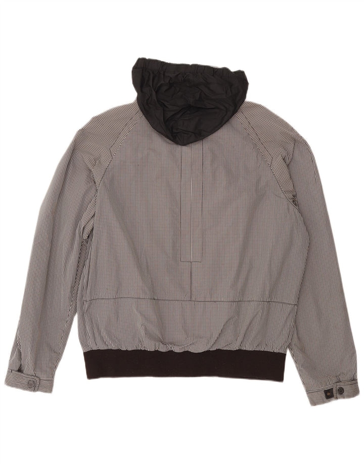 Hugo Boss Mens Hooded Bomber Jacket EU 50 Large Black Gingham Polyester