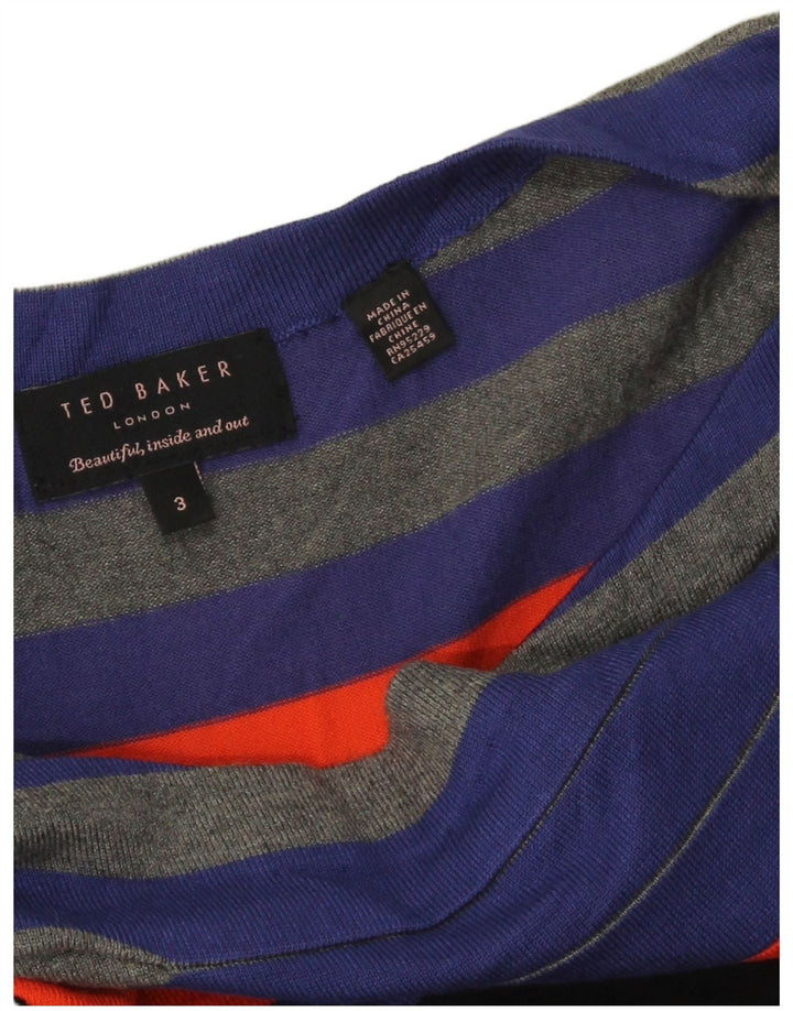 Ted Baker Womens Bodycon Dress Size 3 Medium Blue Striped Viscose