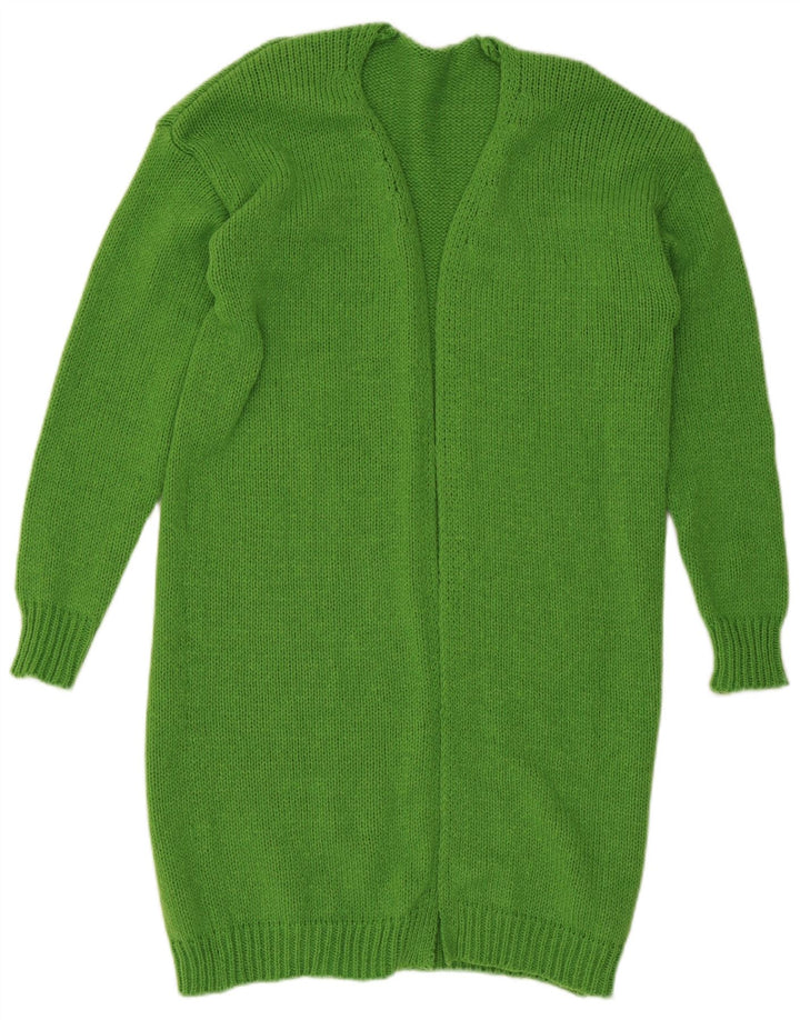 Maglione cardigan aperto con linea lunga da donna vintage UK 14 Poliestere verde medio