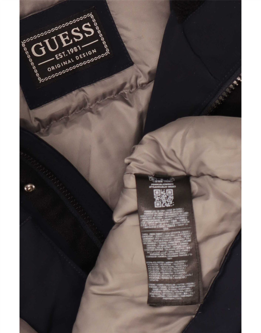 Guess Mens Hooded Padded Jacket UK 38 Medium Navy Blue Polyester