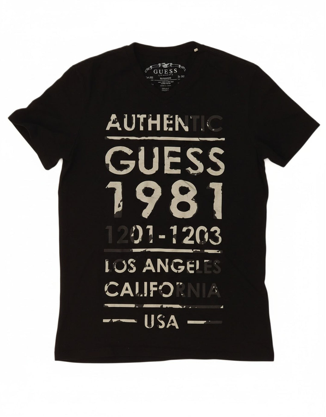 GUESS Mens Graphic T-Shirt Top Medium Black Cotton
