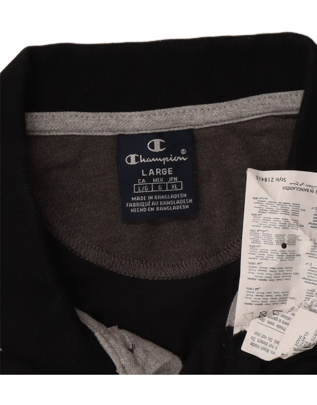 CHAMPION Mens Polo Shirt Large Black Cotton Vintage Champion and Second-Hand Champion from Messina Hembry 