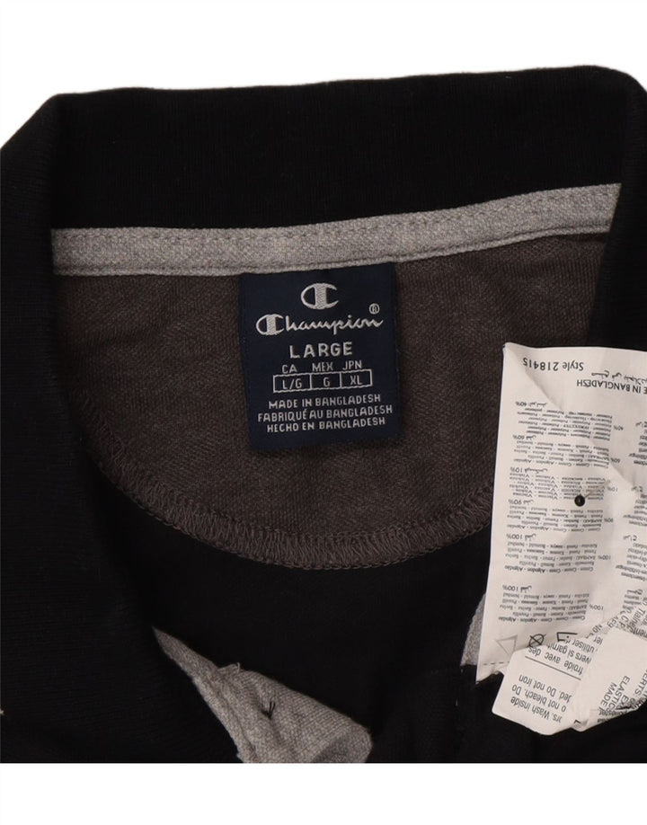 CHAMPION Mens Polo Shirt Large Black Cotton Vintage Champion and Second-Hand Champion from Messina Hembry 