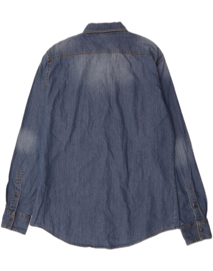 Camicia di jeans da uomo BENETTON XL in cotone blu